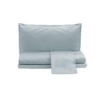 zer0bed, Parure de lit Double en Satin de Coton de Couleur Unie, Giaccio, 100% Satin de Coton, Drap Plat, Drap Housse avec Angles, Paire de taies d'oreiller 4 Volants