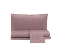 zer0bed, Parure de lit Double en Satin de Coton de Couleur Unie, Rose Ancienne, 100% Satin de Coton, Drap Plat, Drap Housse avec Angles, Paire de taies d'oreiller 4 Volants