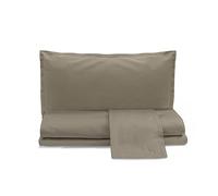 zer0bed, Parure de lit Double en Satin de Coton de Couleur Unie, Taupe, 100% Satin de Coton, Drap Plat, Drap Housse avec Angles, Paire de taies d'oreiller 4 Volants