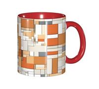 ZERAOKE Tasse à café en céramique (Mid Century Modern) 325 ml Design classique avec bord rouge lisse, passe au micro-ondes pour la maison, le bureau et le café/lave-vaisselle