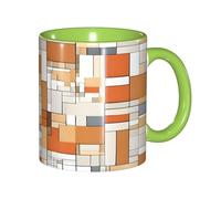 ZERAOKE Tasse à café en céramique (Mid Century Modern) 325 ml Design classique avec bord vert lisse, passe au micro-ondes pour la maison, le bureau et le café/lave-vaisselle