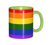 ZERAOKE Tasse à café en céramique motif drapeau arc-en-ciel 325 ml Design classique avec bord vert lisse, passe au micro-ondes pour la maison, le bureau et le café/lave-vaisselle