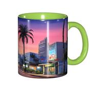 ZERAOKE The Old Hollywood Tasse à café en céramique 325 ml Design classique avec bord vert lisse, passe au micro-ondes pour la maison, le bureau et le café/lave-vaisselle