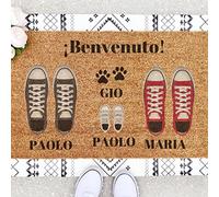 Zerbino personalizzato per l'ingresso | Personalizza il tuo Zerbino con tua famiglia | 70 x 40 cm | Perfetto come regalo | zerbini originali e divertenti in 100% fibra di cocco | Famiglia di 5