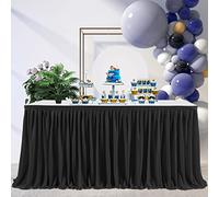 Zerenfy Jupes de table plissées noires pour bureau rectangulaire, 4,3 m de long, fête prénatale, mariage, anniversaire, révélation du sexe, dessert, décoration de gâteaux