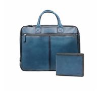 Zerimar Ensemble mallette et portefeuille en cuir véritable - design élégant et professionnel pour un usage quotidien - Derniers exemplaires disponibles - 35 x 25 x 7 cm - 9,5 x 13 cm Blue