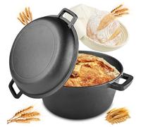 Zeripikfoasp Marmite en Fonte, 26cm Casserole en Fonte avec Corbeille à Pain, Cocotte 2 en 1, Marmite à Pain avec Couvercle de Poêle, Poignées de Poêle, Cookware pour Cuisiner, Rôtir, Braiser
