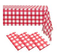 ZeriTlolen - Lot de 3 nappes en plastique jetables rouges à carreaux premium de 274 x 137 cm pour tables rectangulaires de 2,4 m de long, housses de table imperméables pour décoration de fête