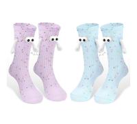 Zernblend 2 paires de chaussettes amusantes et colorées, chaussettes magnétiques pour tenir la main, chaussettes amusantes, chaussettes avec mains magnétiques, choses mignonnes