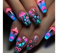 Zernblend 24 pièces Clou artistique fantaisie champignon, Press on Nails, Ongles autocollants, Faux ongles
