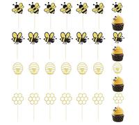 Zernblend 24 Pièces Inserts Créatifs pour Gâteaux avec Ruches Scintillantes, Abeilles, Décoration Cupcake, Décoration Abeille