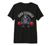 Zero Excuses Fitness Workout Funny Gorilla Haltérophilie T-Shirt Haut de Gamme