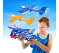 Zero-G Roadster Avion Polystyrene avec Pistolet Catapulte, Avion Jouet Planeur Volant Mousse, Jeu Plein Air Extérieur Jardin Interactif Enfant Garçon Fille 3 4 5 6 7 8 Ans Cadeau Anniversaire Noël