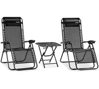 Zero Gravity Lot de 2 chaises Longues réglables en Maille d'acier avec Coussins Amovibles et Plateaux Porte-gobelets, Tables d'appoint, Noir