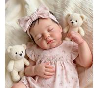 Zero Pam Bebe Reborn Fille Yeux Fermés, 50CM Poupee Silicone avec des Cheveux Implantés, Bebe Reborn Fille Silicone Plein Corps, Poupée Nouveau-né Réaliste comme Un Vrai Bébé avec Accessoires