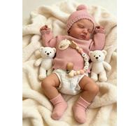 Zero Pam Bebe Reborn Fille Yeux Fermés, 50CM Réaliste Bébé Reborn Fille, Lavable Silicone Bebe Ressemble À Un Vrai Bébé, Silicone Poupée Nouveau-né pour 3 Enfants avec Accessoires