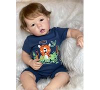 Zero Pam Bebe Reborn Garcon, 50CM Silicone Plein Corps Realiste Bébé Poupée Yeux Ouverts Poupée Faite À La Main, Réaliste Poupon Garcon avec Accessoires