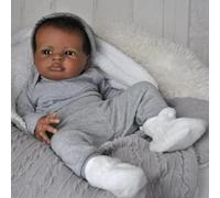 Zero Pam Bebe Reborn Garcon Noir Lanny 50CM, Réaliste Poupée Noire Posable Poupon Qui Ressemble À Un Vrai Bébé, Poupée Noire Garcon Réalistes avec Tissu Doux Corps pour 3+ Enfants