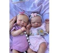 Zero Pam Bébé Reborn Jumeaux et Jumelles Fille Silicone Plein Corps 45 CM, Poupée Reborn Jumelles Réalistes Corps Complet Vinyle Poupées Nouveau-né Yeux Fermés avec Vêtements pour Enfants