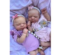 Zero Pam Bébé Reborn Jumelles Fille Silicone Plein Corps, 48CM Poupée Reborn Jumelles Réalistes, Poupées Bebe Silicone Nouveau-né Yeux Fermés, Poupée Étanche Realiste Qui Ressemble À Un Vrai Bébé