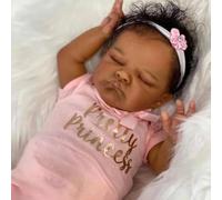 Zero Pam Bebe Reborn Noir Fille Yeux Fermés, 48CM Silicone Poupee Reborn Fille, Posable comme Un Vrai Bébé, Silicone Poupee Reborn Realiste Corps en Tissu Doux pour 3+ Enfants avec Accessoires