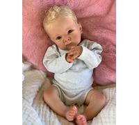 Zero Pam Poupee Bébé Reborn Garçon - 45 CM Silicone Vinyle Poupées Corps Entier avec Cheveux Yeux Ouverts Poupée Faite À La Main, pour Les Garçons avec Accessoires (Maison de Ferme)