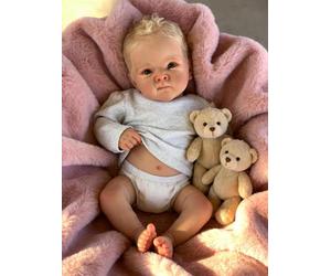 Zero Pam Poupee Bébé Reborn Garçon - 45 CM Silicone Vinyle Poupées Corps Entier avec Cheveux Yeux Ouverts Poupée Faite À La Main, pour Les Garçons avec Accessoires (Maison de Ferme)