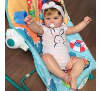 Zero Pam Poupée bébé Reborn réaliste avec cheveux 50 cm Doux Sourire Bébé Reborn en silicone Corps complet Vinyle avec yeux bleus ouverts qui ressemble à de vrais bébés nouveau-nés Toddler