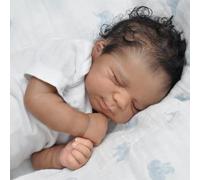 Zero Pam Poupée Reborn Noire Garcon Réaliste Yeux Fermé avec Corps en Tissu Souple 18 Pouces 45 CM Bebe Reborn Afro Américaine Garcon avec Cheveux Ressemble à Un Vrai Bébé Vrai Métisse avec Cheveux