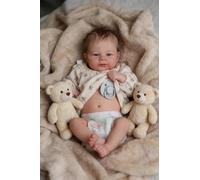 Zero Pam Réaliste Bébé Reborn Fille, 43CM Bebe Reborn Silicone Corps Complet, Silicone Poupée Nouveau-né Fille en Les Yeux Ouverts, Poupée des pour 3 Enfants avec Accessoires