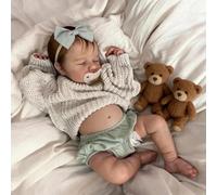 Zero pam Reborn - Poupée bébé en silicone réaliste - 50 cm - Sourire - Avec cheveux - Dormir réaliste - Poupée en silicone Reborn - Pour enfants (rétro)