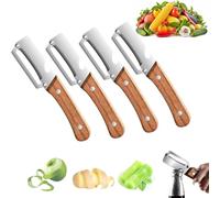 Zero Snag Wooden Peeler, 2 in 1 Multi Functional Vegetable Peeler with Bottle Opener and Wooden Handle, for Potato Fruit Pineapple Pumpkin Papaya Carrot Veggie Peeler (4PCS)