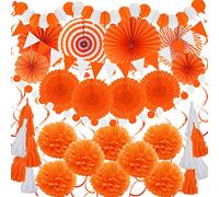 ZERODECO Décorations 41 Pcs - Éventail Papier Orange, Pompon, Guirlande, Papier Fin pour Halloween, Nouvel An, Printemps, Mariage, Anniversaire