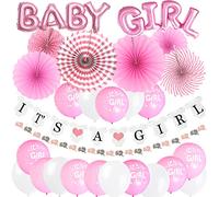 ZERODECO Décorations de Douche de bébé, Ballon de Papier d'aluminium Oh Baby Bannières Fans de Papier Triangle Bunting Drapeaux Imprimé Ballons Bridal Shower Decorations de fête (Rose)