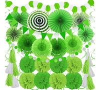 ZERODECO Décorations de fête, 41 pcs Éventail Papa Vert Pompon Guirlande String Papier fin Fête Carnaval Accueil Mariées Douches de bébé Mariage Garçons Filles Fêtes d'anniversaire