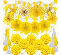 ZERODECO Décorations de fête, 41 pièces jaune Papa éventail pompon guirlande corde tissu franges graduation félicitations diplômés Nouvel An Fête du Printemps mariage fête d'anniversaire