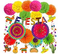 ZERODECO Décorations de Fête Fiesta, Multicolore Fiesta Bannière Fans de Papier Pompons Festival Thème Tourbillons pour Fiesta Thème Mexicain Cinco De Mayo Anniversaire Carnaval Fête Fournitures
