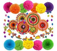 Zerodeco Décorations de fête mexicaine, 21 pièces d'éventails en papier multicolores, pompons, guirlandes et accessoires pour Cinco De Mayo, Taco, Fête d'anniversaire