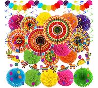 ZERODECO Décorations de Fête Mexicaine, Éventails en Papier Multicolores, Tourbillons à Suspendre pour Fiesta Cinco De Mayo, Thème Tacos