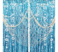 ZERODECO Décorations de fête sirène, filet de poisson naturel avec rideau à franges et guirlandes à bulles pour décoration nautique, fête de pirate, anniversaire d'enfants, fête sous la mer,