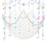 ZERODECO Décorations de fête sirène - Guirlande irisée, résille naturelle et bulles pour anniversaire, pirate, nautique, thème sous la mer