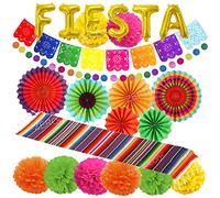 ZERODECO Fiesta Décorations de Fête, Chemin de Table Mexicain Multicolore Bannière Picado Fiesta Foil Ballons Fans de Papier Pompons Cercle Points Guirlande pour Fiesta Mexicain Cinco De Mayo
