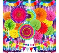 ZERODECO Fiesta papier Fan Party décorations Set, multicolore Cinco De Mayo Pom Poms fanion guland String bannière rideaux franges Coco mexicain carnavals Festivals fournitures De fête