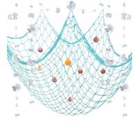 ZERODECO Filet de pêche décoratif naturel - Filet de pêche - Décoration de fête - Décoration marine - Sirène pirate - Fête de mariage - Fête d'anniversaire - Filet de pêche avec coquillages -