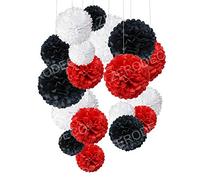 ZERODECO Papier de Soie Pompons, Noir Rouge Blanc Boule de Fleur en Papier pour fête d'anniversaire de Mariage Baby Shower de Mariage de Douche Décorations de Festival
