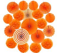 ZERODECO Papier Pompom Eventail Boule Nid d'abeille Décoration Salle Mariage Anniversaire Pâque Baptême Birthday - Orange