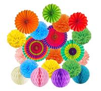 ZERODECO Papier Pompom Eventail Boule Nid d'abeille Décoration Salle Mariage Anniversaire Pâque Baptême Birthday - Multicolore
