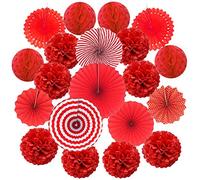ZERODECO Papier Pompom Eventail Boule Nid d'abeille Décoration Salle Mariage Anniversaire Pâque Baptême Birthday - Rouge