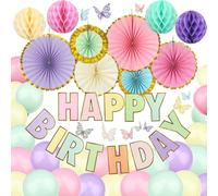 ZERODECO Pastel décoration de fête d'anniversaire, décoration murale papillon 3D papier coloré nid d'abeille pompon enfants ballons garçons filles pastel baby shower décoration de fête d'anniversaire