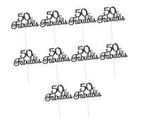 Zerodeko 10 pièces Cake Topper Anniversaire Noir Décoration Gâteau Mariage et Anniversaire Décoloration Insertion Facile pour Desserts Variés